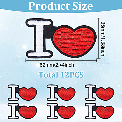 12Pcs Heart with Letter I Pattern Polyester Embroidery Iron on Applique Patch&nbsp;PATC-FG0001-63