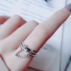 Rectangle 925 Sterling Silver Enamel Adjustable Cuff Rings for Women&nbsp;FS-WGEEF9E-01