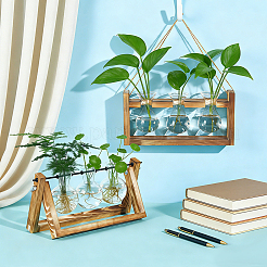 2 Bags Rustic Triple Glass Hydroponic Vase with Wooden Stand&nbsp;AJEW-TW0001-38