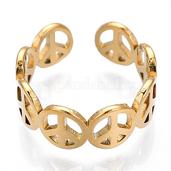 Ion Plating(IP) 304 Stainless Steel Peace Sign Open Cuff Ring for Women&nbsp;RJEW-T027-08G