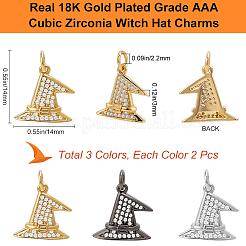 6Pcs 3 Colors Brass Micro Pave Clear Grade AAA Cubic Zirconia Pendants&nbsp;KK-BBC0015-43