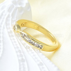 Brass Micro Pave Clear Cubic Zirconia Open Cuff Rings for Women&nbsp;RJEW-F179-06G