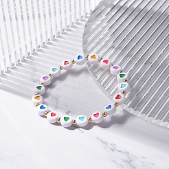 Heart Pattern Flat Round Acrylic Beads Stretch Bracelet for Kid&nbsp;BJEW-JB07215
