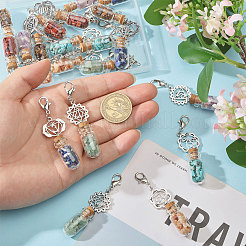 7 Chakra Natural Red Aventurine & Red Jasper & Green Aventurine & Tiger Eye & Synthetic Turquoise & Amethyst & Lapis Lazuli Chips inside Glass Wishing Bottle Pendant Decorations&nbsp;HJEW-FH00148