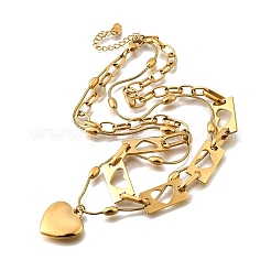 304 Stainless Steel Hollow Heart Pendant Double Layer Necklaces for Women&nbsp;NJEW-F341-01G
