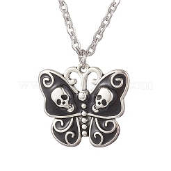 Alloy Enamel Halloween Skull Butterfly Pendant 304 Stainless Steel Cable Chain Necklaces&nbsp;NJEW-JN05446