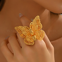 Hollow Double Butterfly Metal Open Cuff Rings for Women&nbsp;BX9587