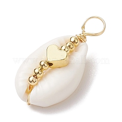 Natural Cowrie Shell Copper Wire Wrapped Pendants&nbsp;PALLOY-JF02932-02