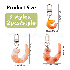 6Pcs 3 Styles Shrimp Meat PVC Pendant Decorations&nbsp;HJEW-DC0001-33