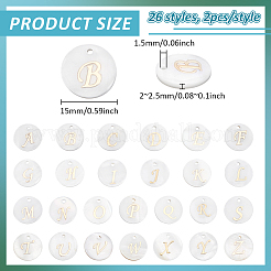52Pcs 26 Styles Natural Shell Gold Enamel Flat Round with Letter Charms&nbsp;FIND-PH0027-42