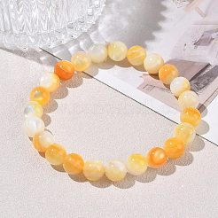 7MM Natural Yellow Shell Round Beaded Stretch Bracelets&nbsp;SH-CBACA76-18C