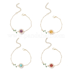4Pcs 4 Styles Brass Micro Pave Cubic Zirconia & Shell Pearl Beads & Natural & Synthetic Mixed Gemstone Beaded Link Bracelets&nbsp;BJEW-TA00712
