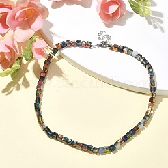 Glass Cube Beaded Necklace with 304 Stainless Steel Clasps&nbsp;NJEW-JN04400