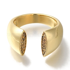 Rack Plating Brass Clear Cubic Zirconia Wide Open Cuff Rings&nbsp;RJEW-S411-15G