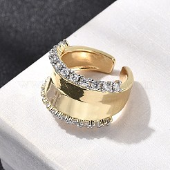 Brass Micro Pave Clear Cubic Zirconia Cuff Rings&nbsp;RJEW-H262-03G
