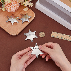 4Pcs Alloy Star with Word Sheriff Brooch Pin for Costume Accessories&nbsp;JEWB-FG0001-52A