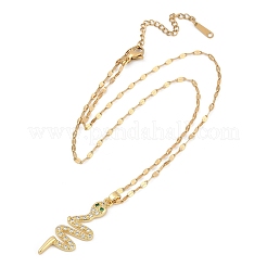 Brass Pave Full Cubic Zirconia Snake Pendant Necklaces&nbsp;LS-NJEW-D309-02G-B