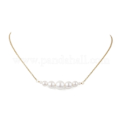 Shell Pearl Graduated Round Beaded Pendant 304 Stainless Steel Cable Chain Necklaces for Women&nbsp;NJEW-JN05748