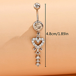 Brass Clear Cubic Zirconia Heart Dangle Belly Rings&nbsp;WG0D96C-01