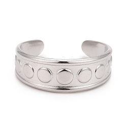 Non-Tarnish 304 Stainless Steel Flat Round Pattern Open Cuff Ring for Women&nbsp;RJEW-C025-01P