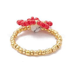 Round Seed Beads with Gemstone Beads Rings&nbsp;RJEW-MZ00015-05