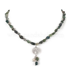 Natural Moss Agate & Pearl & Cubic Zirconia Tree of Life Pendant Necklace&nbsp;NJEW-JN04335-02