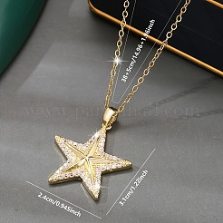 Brass Micro Pave Clear Cubic Zirconia Star Pendant Necklaces for Women&nbsp;FS-WG16544-01
