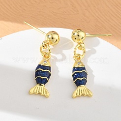 Fish Brass Micro Pave Cubic Zirconia Dangle Stud Earrings for Women&nbsp;EJEW-A167-06G