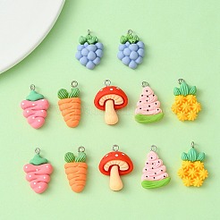 12Pcs 6 Styles Opaque Resin Fruit & Vegetable Pendants&nbsp;RESI-YW0001-56