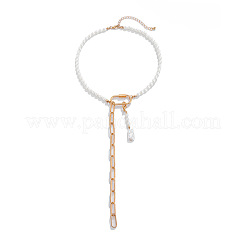 Alloy & Iron Oval Pendant Long Chain Tassel Lariat Necklaces&nbsp;WG07782-01
