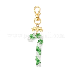 Christmas Candy Cane Glass Beaded Pendant Decorations&nbsp;HJEW-MZ00320-02
