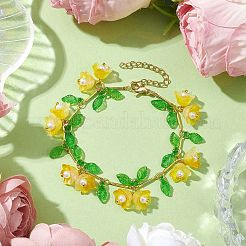Flower Glass & Acrylic Charm Bracelets&nbsp;BJEW-JB10443-05