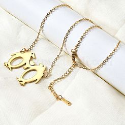 304 Stainless Steel Laser Cut Double Penguin Pendant Necklaces for Women Men&nbsp;NJEW-Q032-01A-G