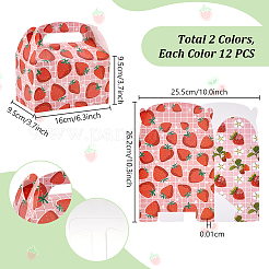 12Pcs 2 Colors Strawberry Printed Paper Folding Candy Boxes with Handle&nbsp;CON-WH0085-164