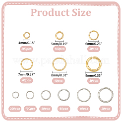 1000Pcs 12 Styles 304 Stainless Steel Open Jump Rings&nbsp;STAS-WR0001-08