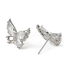 Brass Micro Pave Clear Cubic Zirconia Stud Earring Findings&nbsp;KK-C107-10P