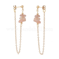 Natural Sunstone Chip Beads Dangle Stud Earrings for Women&nbsp;EJEW-TA00028-02