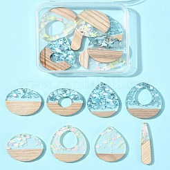 16Pcs 8 Styles Transparent Resin & White Wood Pendants&nbsp;RESI-FS0001-82