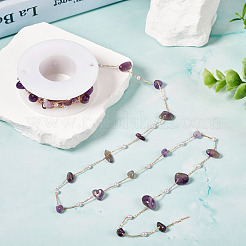 2M Natural Amethyst Chips & ABS Plastic Imitation Pearl Beaded Chains&nbsp;CHC-TA0001-25