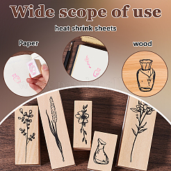 Flower Wooden Rubber Stamps Sets&nbsp;DIY-WH20013-69A