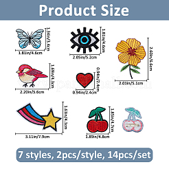 14Pcs 7 Styles Embroidery Cloth Brooches&nbsp;JEWB-FH00047