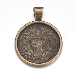 Flat Round Alloy Pendant Cabochon Settings&nbsp;PALLOY-A15654-AB