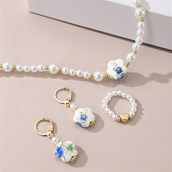 Plum Blossom Pattern Plastic & Porcelain & CCB Earrings & Necklaces & Rings Sets&nbsp;FS-WG584CB-01