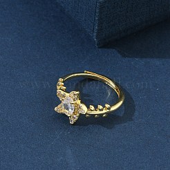 Adjustable Brass Micro Pave Clear Cubic Zirconia Finger Rings&nbsp;RJEW-H268-03G