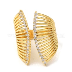 Fan Brass Micro Pave Cubic Zirconia Wide Open Cuff Rings&nbsp;RJEW-U008-43G