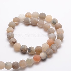 Dyed Frosted Natural Druzy Geode Agate Round Beads Strands&nbsp;G-E322A-8mm-01