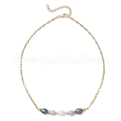 Natural Pearl Rice Beaded Necklaces with 304 Stainless Steel Paperclip Chains&nbsp;NJEW-JN05977-01