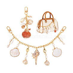 1Pc Natural Shell Charm Aluminium Curb Chains Bag Decorative Chains with 1Pc Pendant Decorations&nbsp;HJEW-PH02264