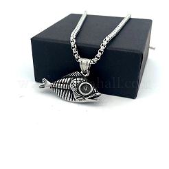 Vintage Punk Style Men's 304 Stainless Steel Fishbone Pendant Necklaces&nbsp;MU8602