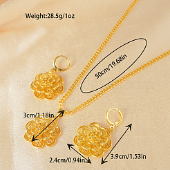 Flower Brass Hoop Earrings & Pendant Necklaces Sets for Women&nbsp;FS-WGAB7C5-01